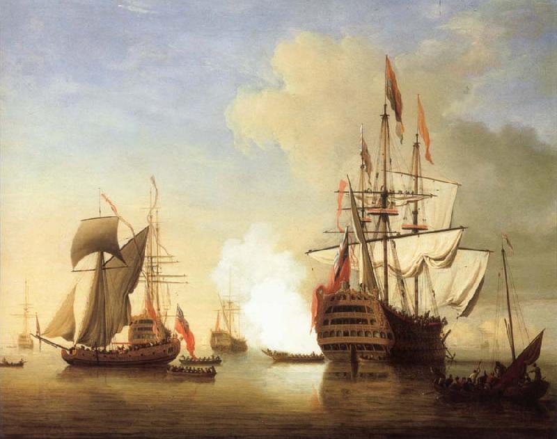 Monamy, Peter Stern view of the Royal William firing a salute China oil painting art